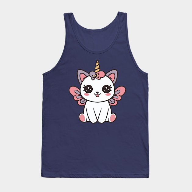 Cute Pink Fairy Cat Unicorn With Wings Tank Top by Illustradise